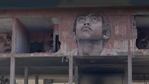 mural of child looking up