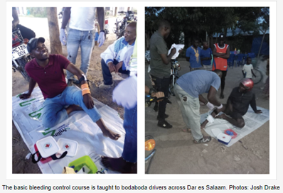 The basic bleeding control course is taught to bodaboda drivers across Dar es Salaam